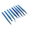 8pcs Eyelash Tweezers Stainless Steel Fine Tip Ergonomic Blue Titanium Eyelash Extension Tweezers