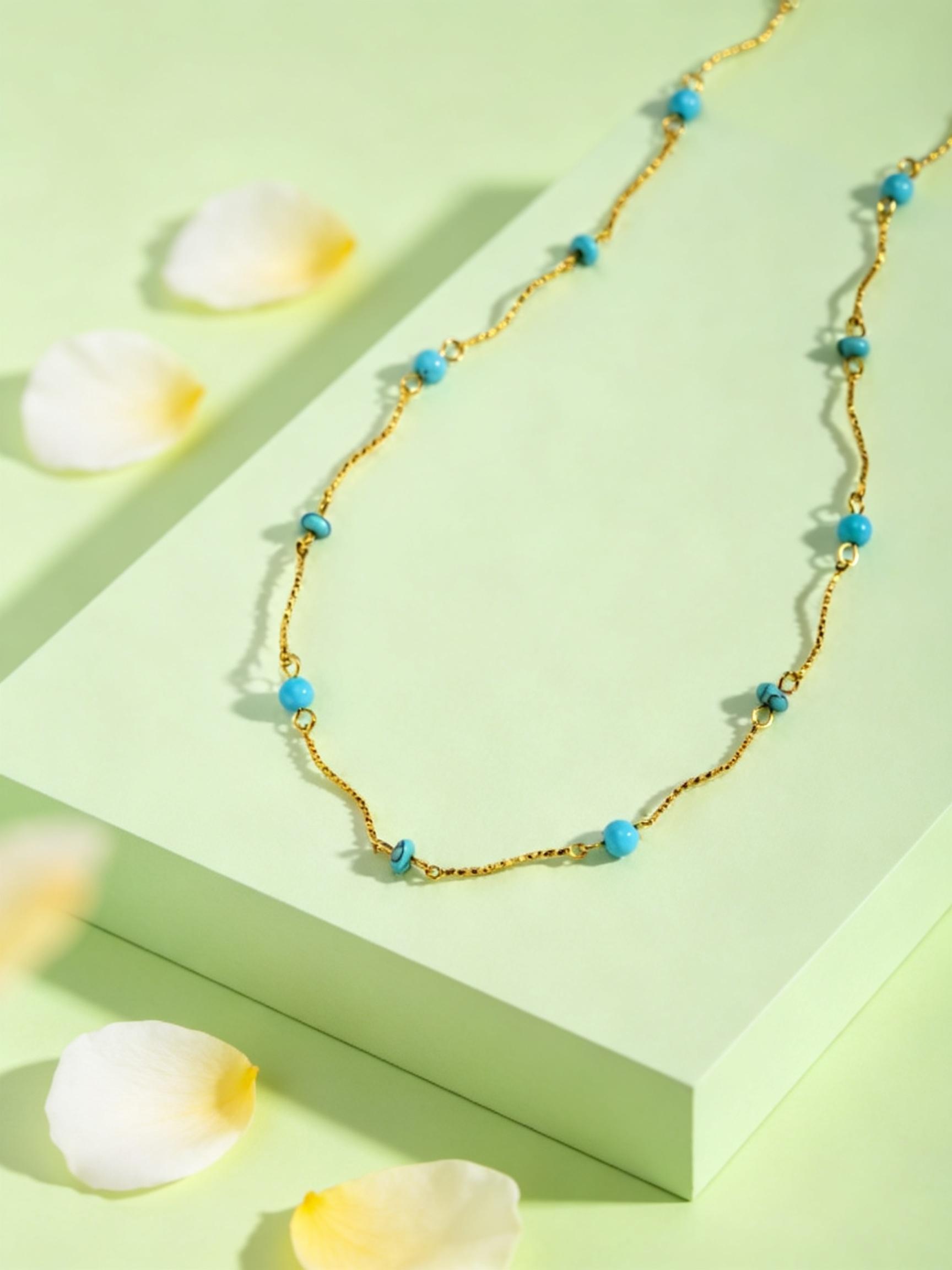 Bohemian Turquoise Necklace for Women,Conch Starfish Shell Pendant Necklaces,Stainless Steel Wave Chain Clavicle Jewelry Gifts