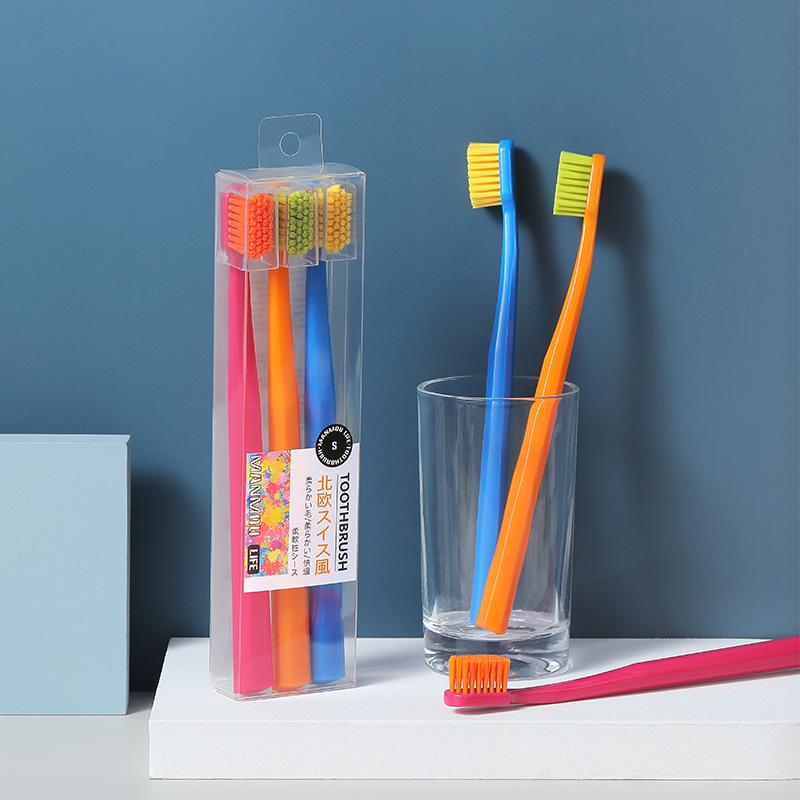 Colorful Soft Bristle Adult Toothbrush 3-Pack with Crystal Box and Protective Sheath