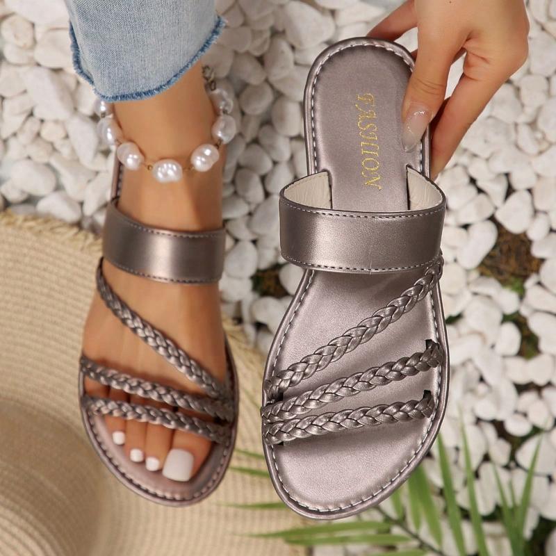 Fashion Summer Flat Heel Sandals Women Casual Plus Beach Slippers Woman Lightweight Strap Slip-On Gladiator Sandals Slides Women