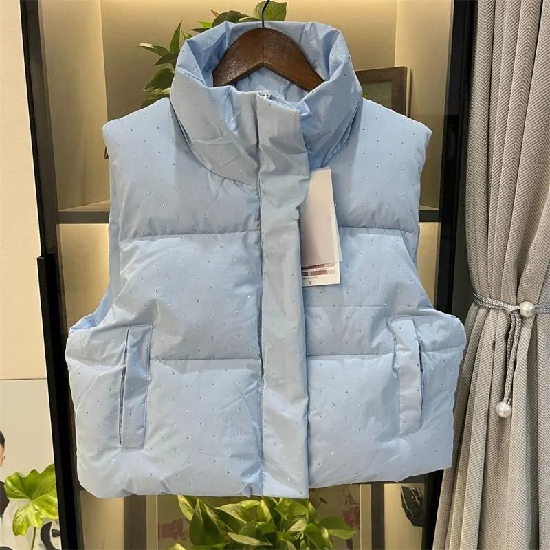 Autumn Winter Short Cotton-Padded Vest Jacket Women Stand Collar Zipper Pocket Thick Warm Vest Coat Female Casual Ladies Top