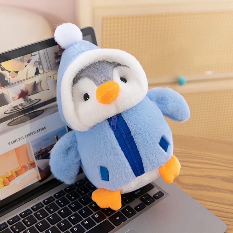 25cm Cute Penguin Plush Toy Soft Fluffy Comfortable Sleep Doll with Clothes Hat Stuffed Animal Pillow Birthday Gift for Kids