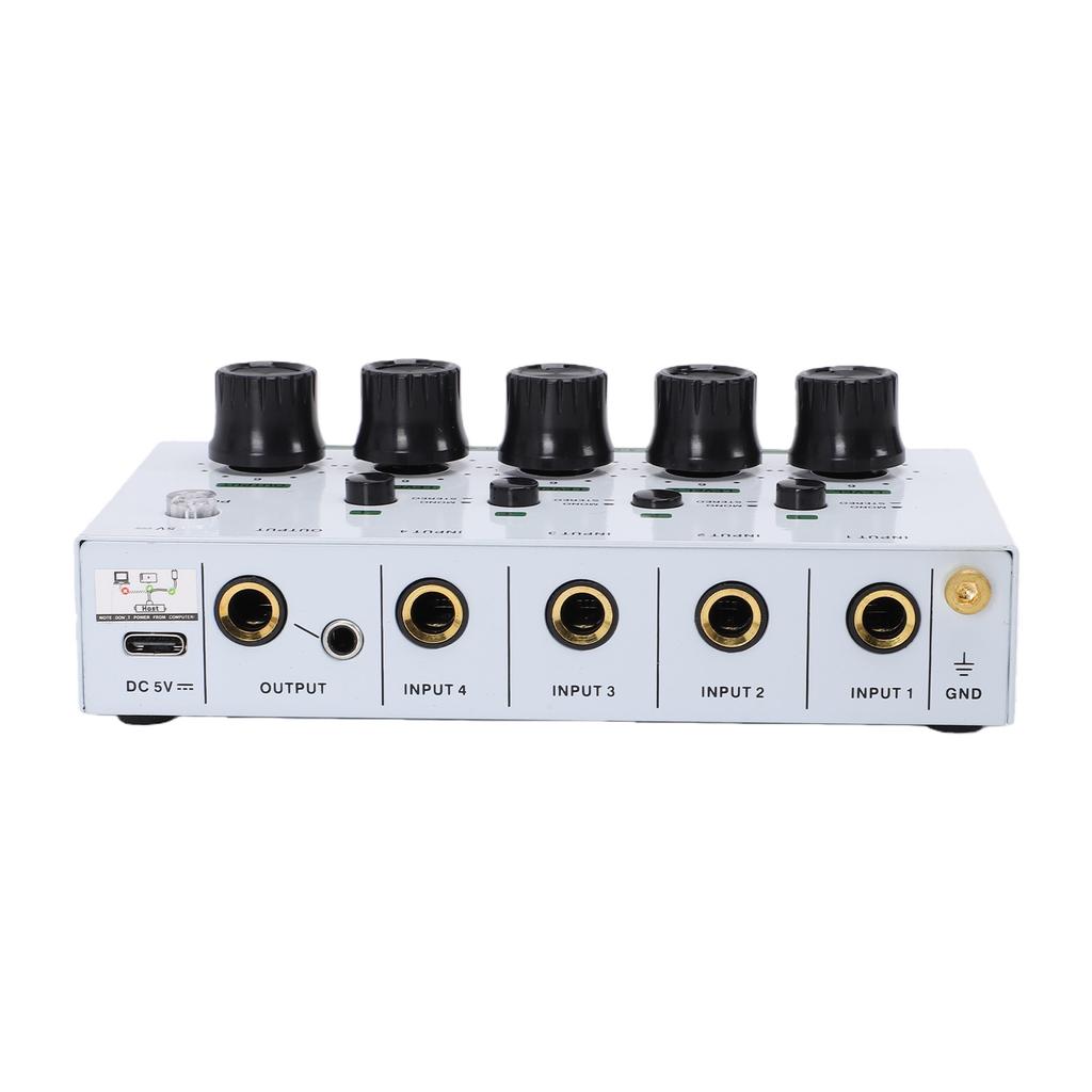 4 Channel Sound Mixer Rechargeable Portable Low Noise Stereo Sound Mixer for Home Studio Recording Live Streaming White