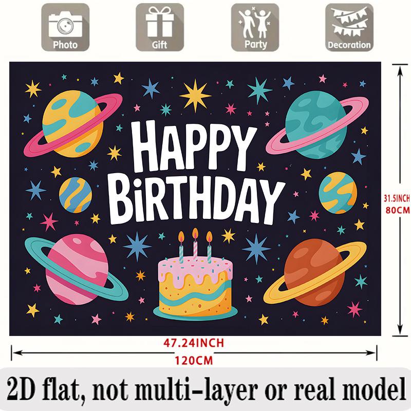 Planets Stars Birthday Banner, Space Photo Backdrop Wall Decor for Kids Party