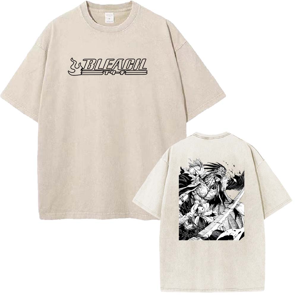 

Bleach Anime Clothing Zaraki Kenpachi Graphic T Shirt Men Women Oversized Cotton Tshirts Retro Washed Tee Harajuku Male T-shirt S хаки