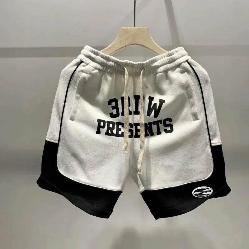 

Летние мужские шорты с принтом алфавита. Индивидуальные вязаные американские повседневные шорты контрастного цвета. Спортивные дышащие свободные и удобные шорты. M