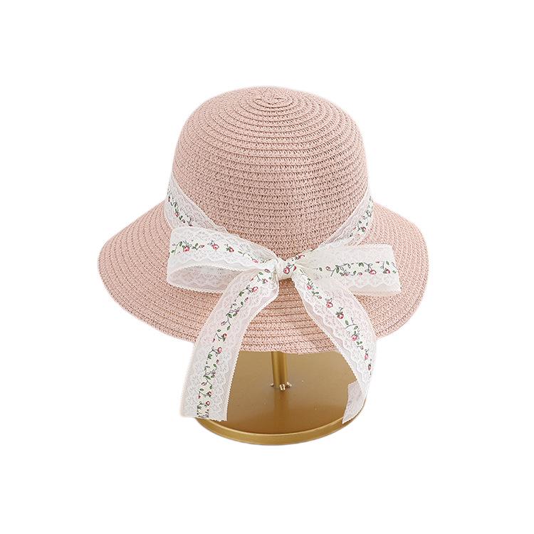 Girls' French Summer Straw Sun Hat - Wide Brim, UV Protection, Breathable Design