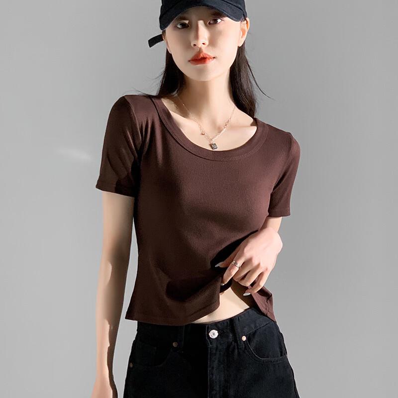 Xueqiman Damen figurbetontes geripptes Rundhals-Kurzarm-T-Shirt