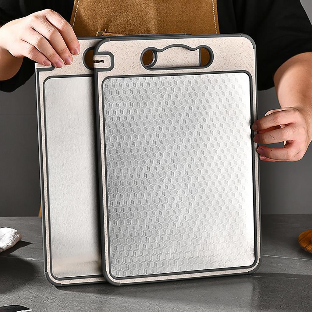 Stainless Steel Cutting Board Double Sided Chopping Board for Kitchen Scratch Resistant Anti-Slip Silicone Edges Kitchen Gadget