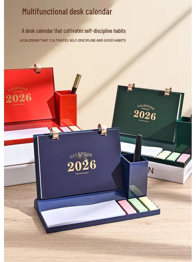 2026 Year of the Horse Wooden Desk Calendar & Multifunctional Pen Holder Gift Set.