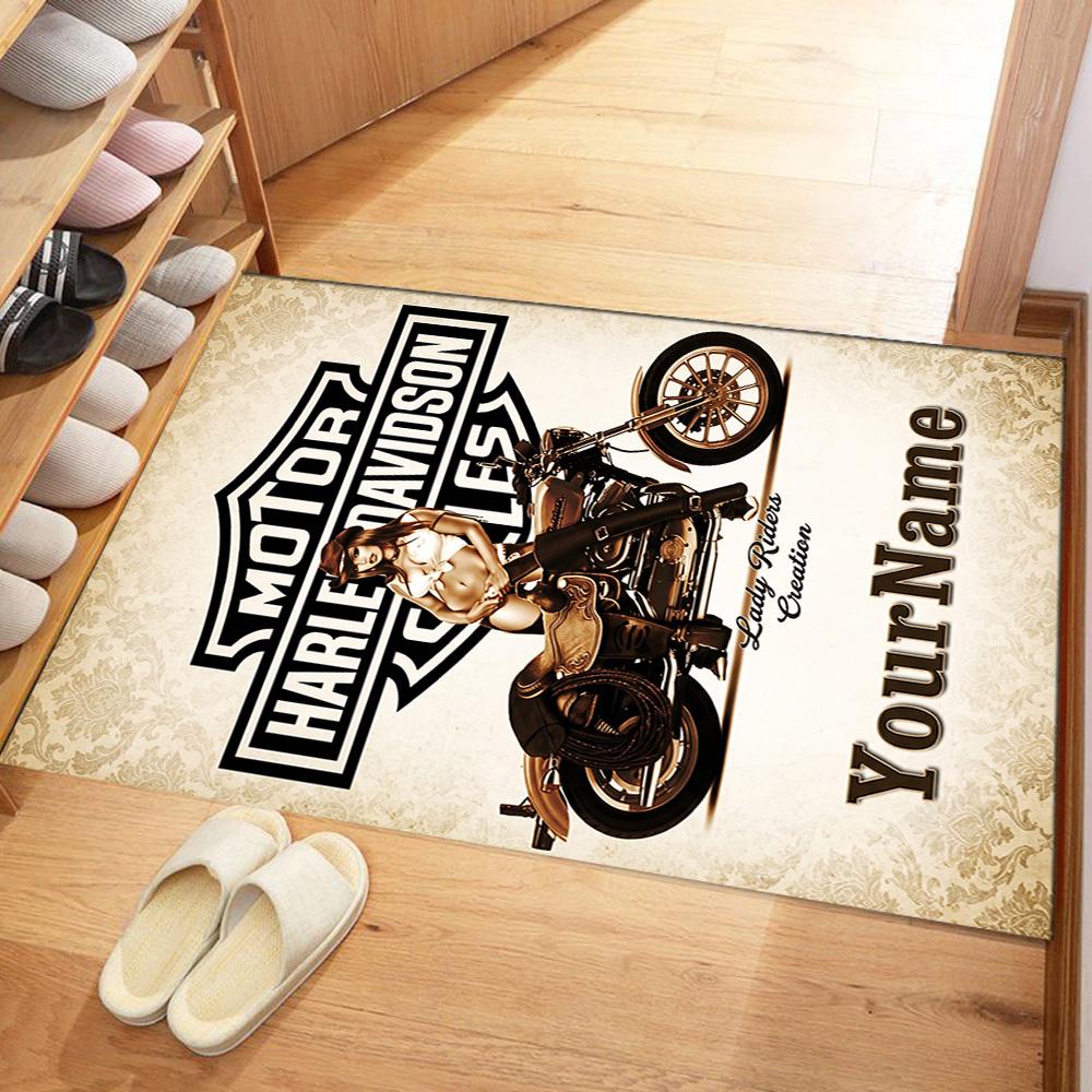 Harley-davidson Motorcycles Customizable Name Carpet Design for Playrooms Hallway Outdoor Entryway Anti-slip Rug Office home decor Wedding Party Gift