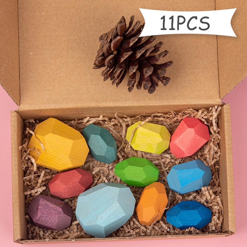 Children Wooden Gem Stone Balanc Building Blocks Educational Toys Creative Nordic Style Stacking Game Rainbow Wooden Toys Gift