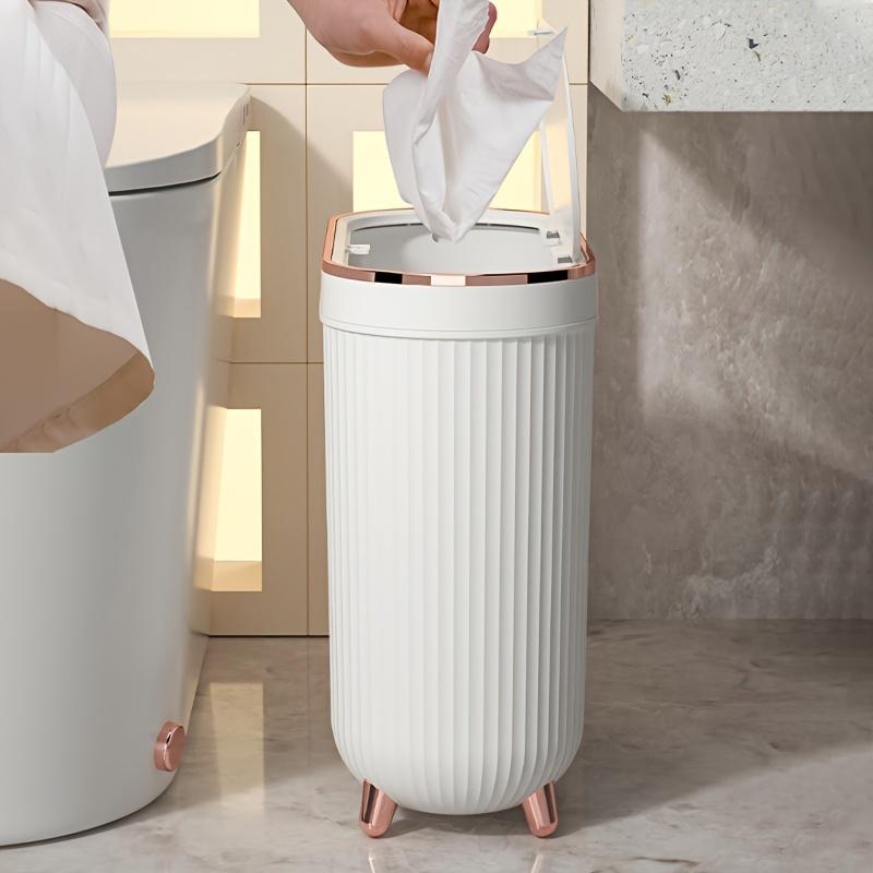 1pc Narrow Gap Trash Can, 12L Toilet Garbage Can With Lid, Household Narrow Slim Rubbish Bin For Living Room Bedroom Bathroom, Office Paper Basket
