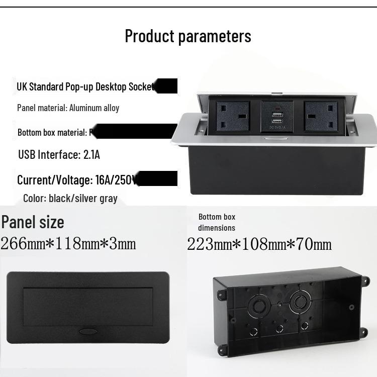Pop-up UK Standard Desktop Multimedia Power & USB Socket for Conference Tables