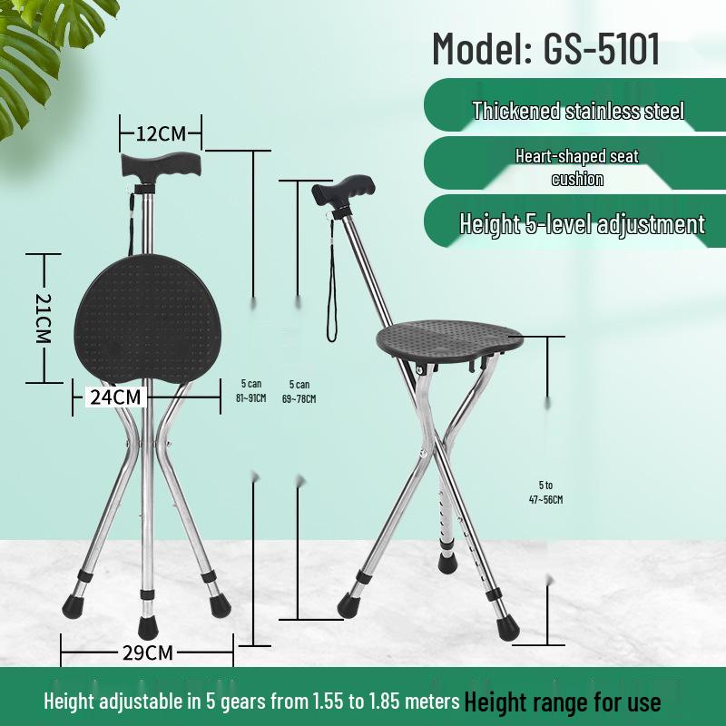 Elderly Non-Slip Folding Cane Stool with Light - Portable Lightweight Hiking Aid