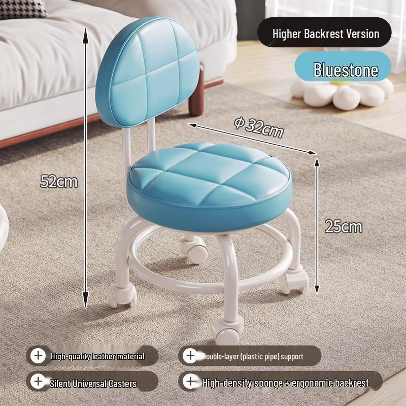 Compact Silent Rolling Stool with Lumbar Support and Soft Cushion