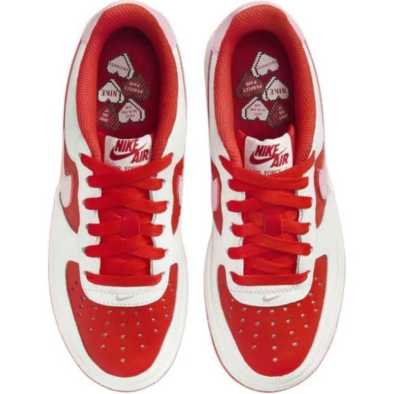 Nike Air Force 1 Anti Slip Wear Resistant Low Top Kids' Skateboarding Shoes White Red Sneakers HV5165-121