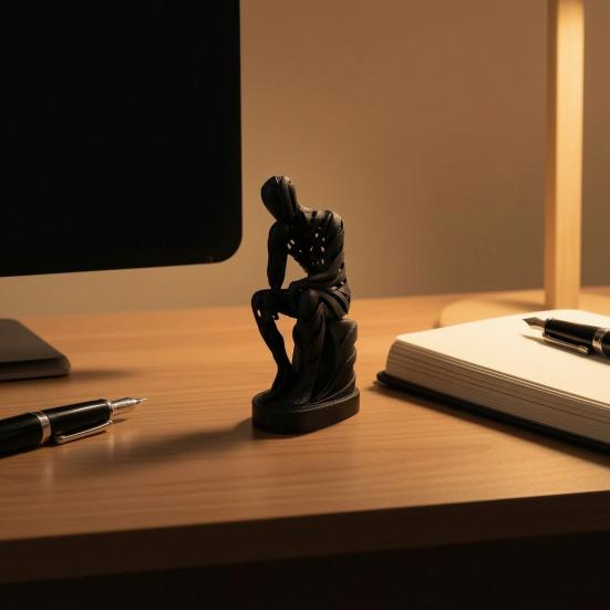 3D Printed Thinker Figurine, Hollow Thinking Man Statue, Abstract Sculpture for Home Office Bookshelf Desktop Decor