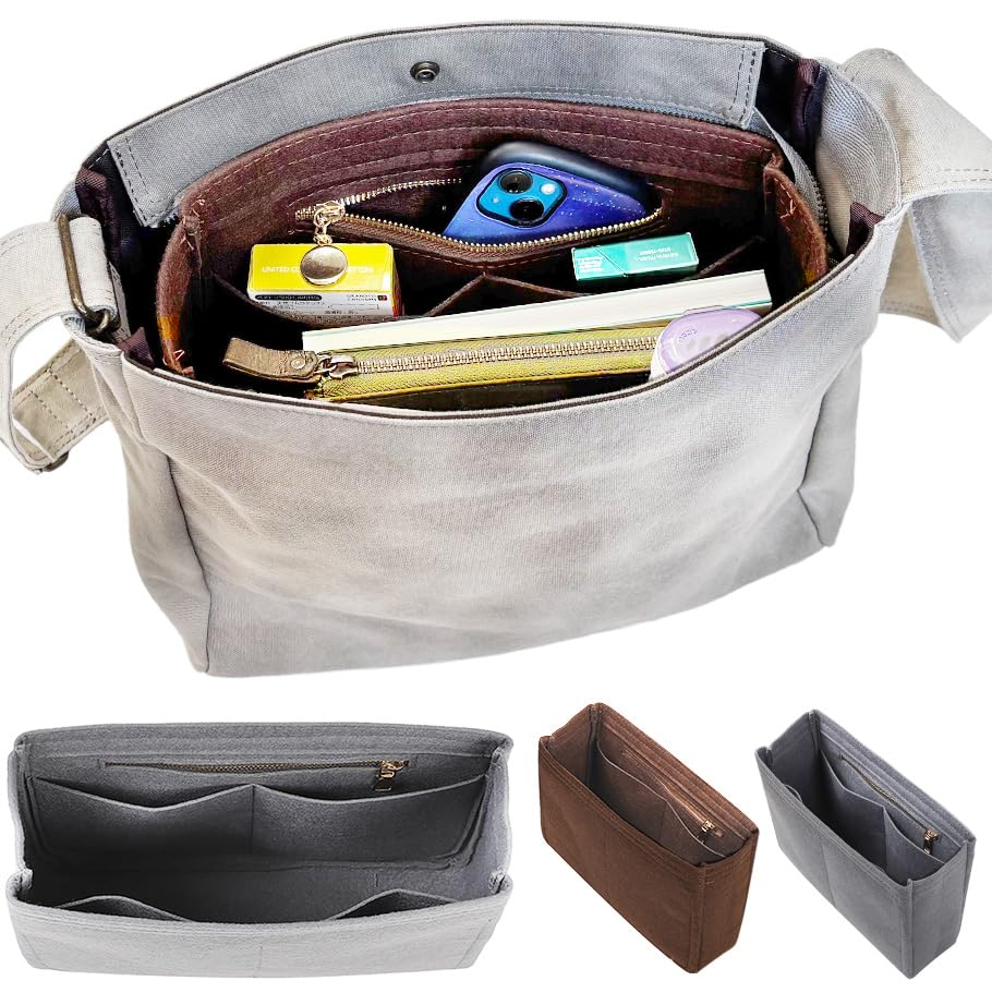 

Simple Zippered Bag-in-Bag, Freestanding Inner Pouch, Lightweight, Washable Felt Inner Bag for Shoulder Bags and Tote Bags (Brown, Medium)