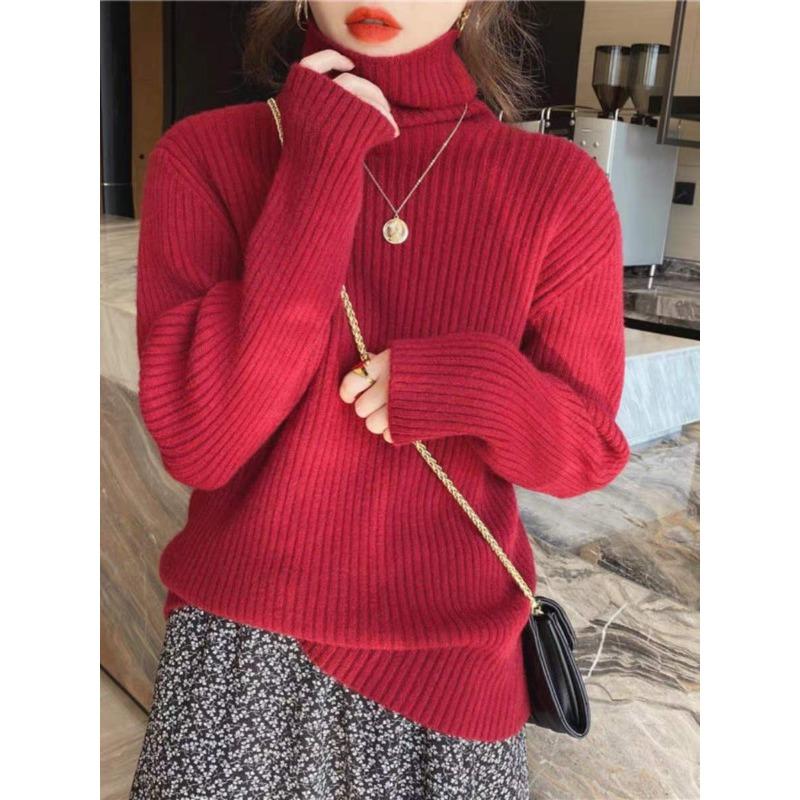 

водолазка женский осенне-зимний костюм со свободным вязаным свитером внутри, розовая базовая рубашка, новый зимний топ. One Size