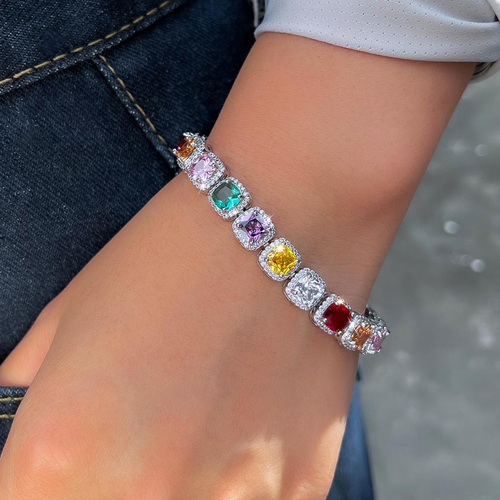 Light Luxury Jewelry Dopamine Geometric Sugar Cube Zircon Bracelet Jewelry Women'S Design High-End Full Diamond Jewelry