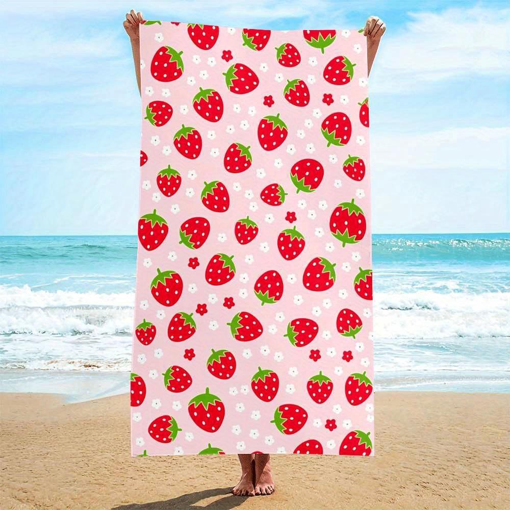 

Pink Strawberry Print Microfiber Beach Towel, Quick-Drying Strong Wrap for Beach Pool Use W40*H60(CM)