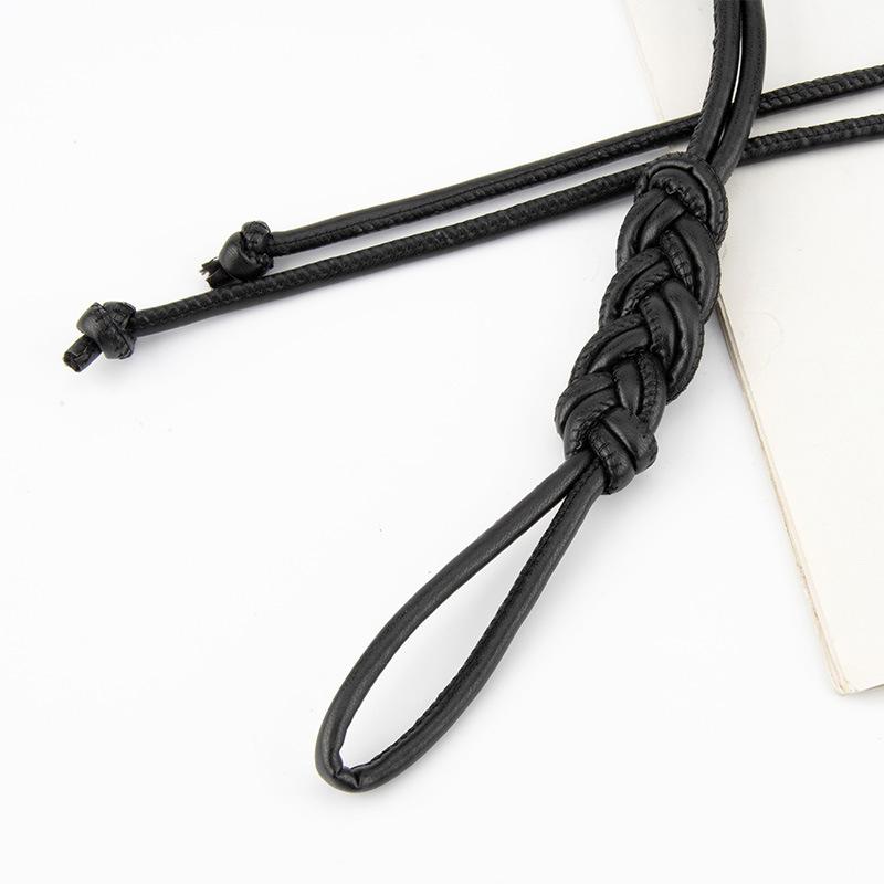European and American Style Simple Retro Hand-woven Knotted Waist Chain for Women's Pu Black Versatile Waist Rope