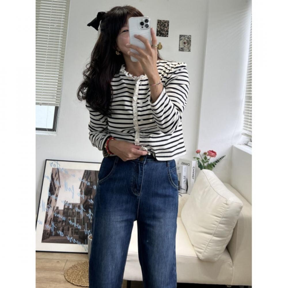 Dabimong Women S Sella Frill Striped Cardigan 3 colorS