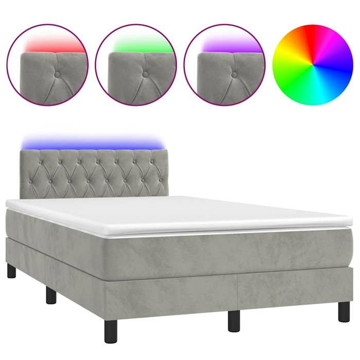 VidaXL Slatted Bed Base with LED Mattress, Upholstered Bed with Headboard, Double Bed, Adult Bed, Modern, Light Grey 3270171