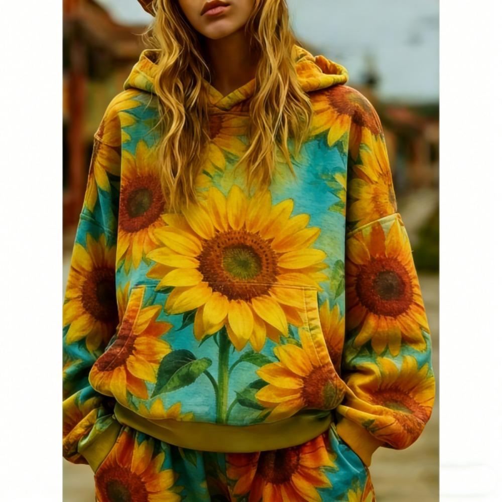 Europäisch Amerikanische Mode Sonnenblume 3D Druck Hoodie Damen Böhmisch Lässig Hoodie Streetwear Sweatshirt Damen Kleidung Oberteil