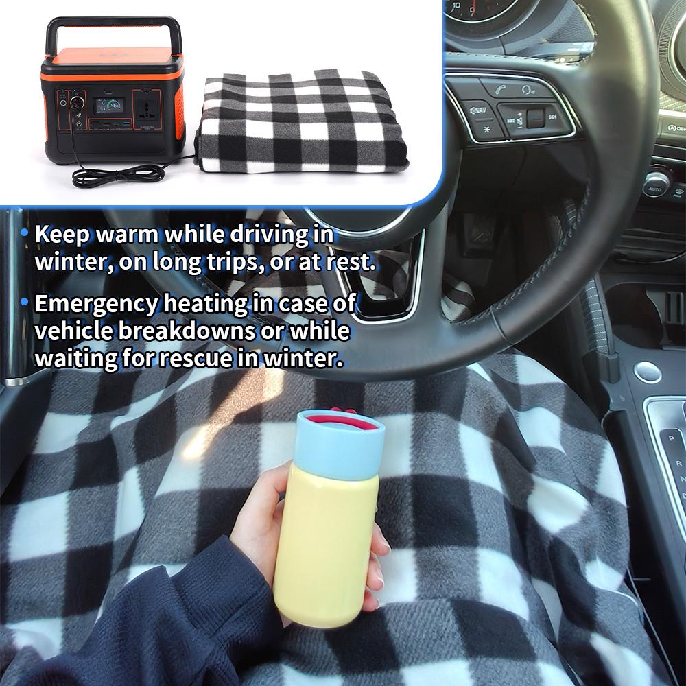 Electric Car Blanket 12V Heated Safety Timer Constant Temperature Heating Blanket Fleece Travel Throw Blanket for RV Truck SUV
