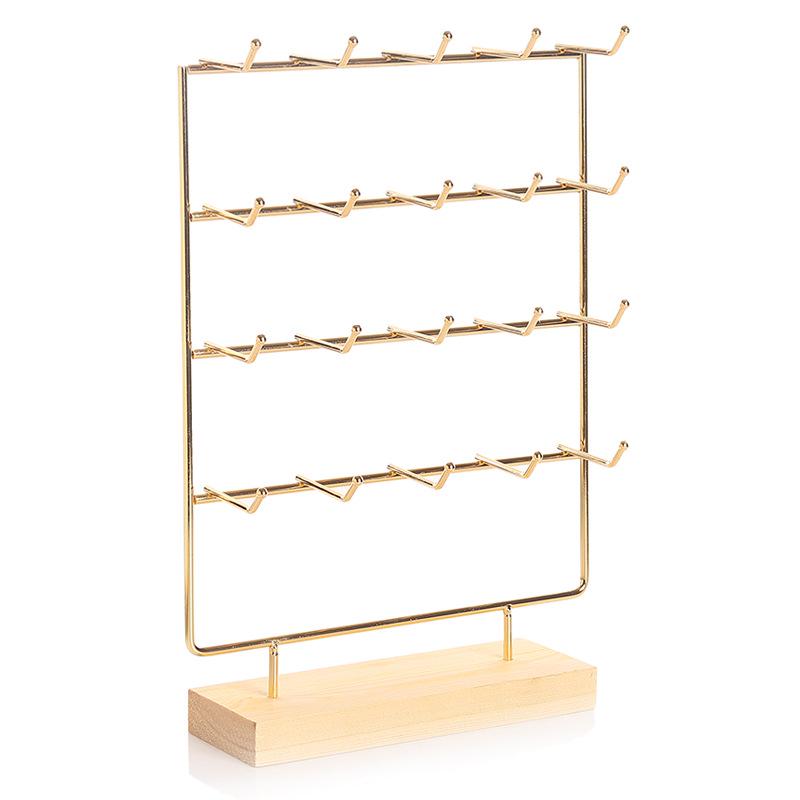 Solid Wood & Wrought Iron Earring Stand with Hooks - Jewelry Display & Storage Rack with Cardboard Packaging