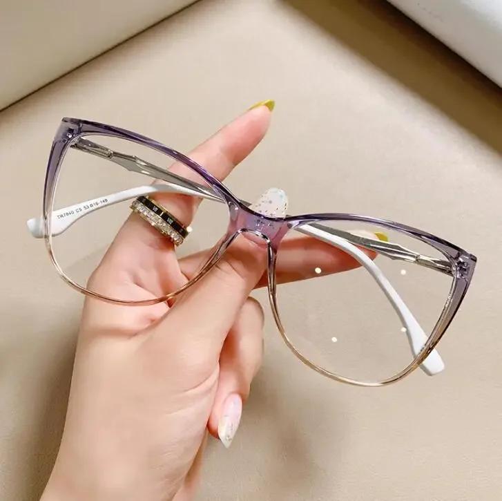 New Fashion Vintage Gradient Eyeglasses for Nearsightedness Anti Blue Light Myopia Unique White Legs Cat Eye Glasses Frame