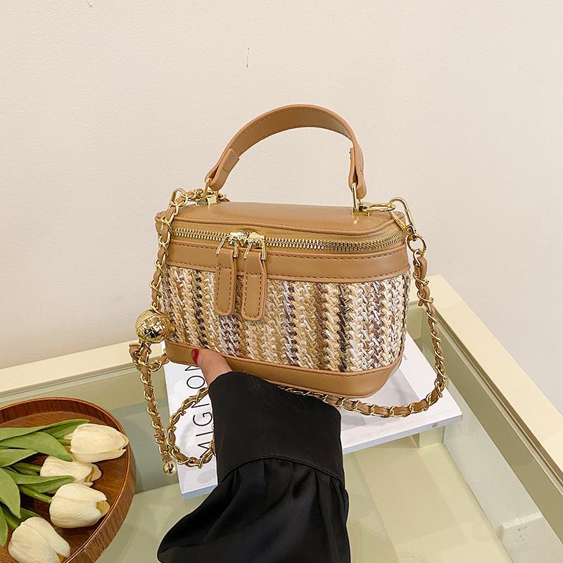 Women's Square Shoulder Bag Square Bag with Woven Chain Pouch Ethnic Bohemian Style
