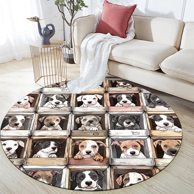 

Plaid Dog Round Area Rug,Carpet Rug for Living Room Bedroom Sofa Playroom Decor,Non-slip Floor Mat 80cmx80cm