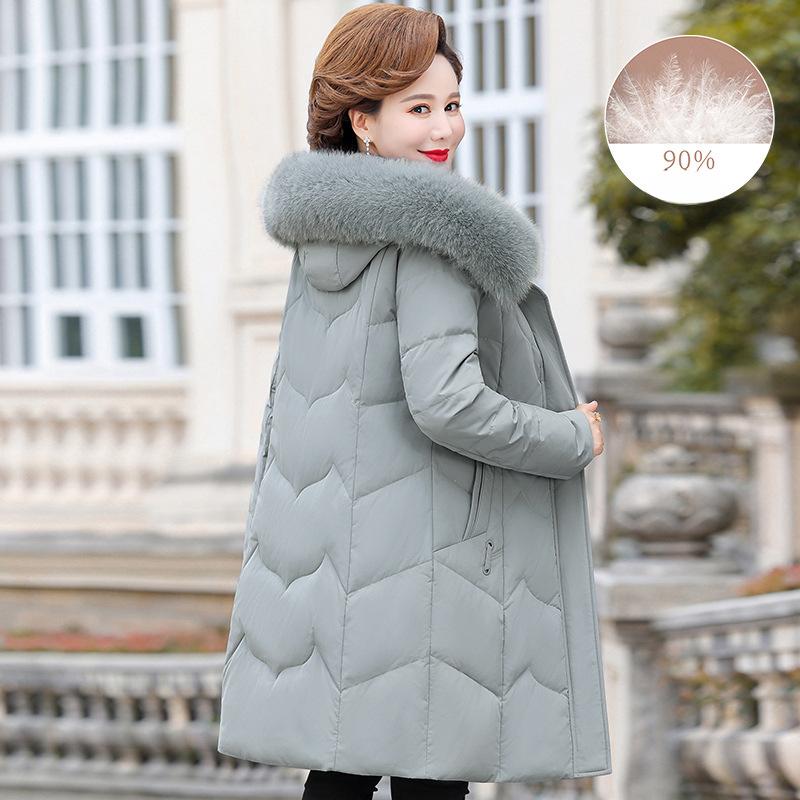 Down jacket women's new winter style middle-aged and elderly mother's wear thickened mid-length fox fur collar coat for women