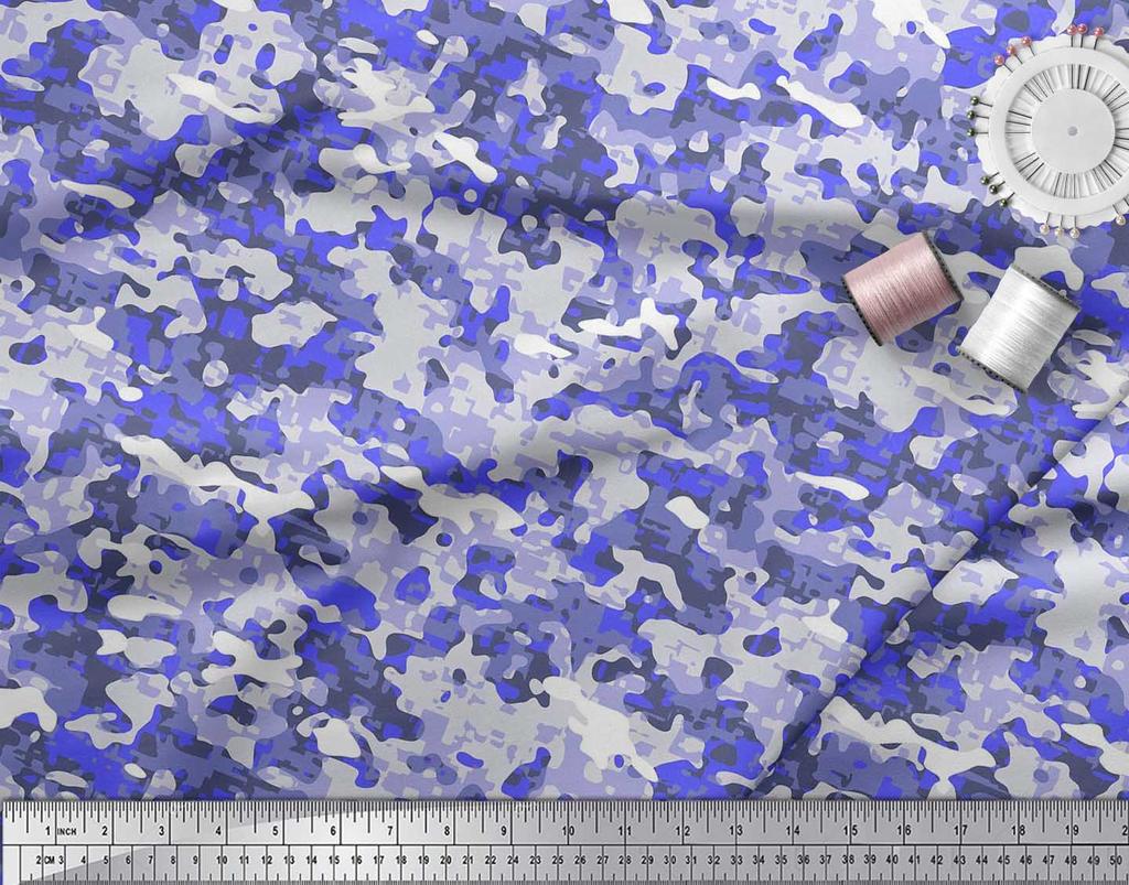Soimoi Japan Crepe Satin Fabric Two Tone With White Camouflage Print Fabric by the metre 42 Inch