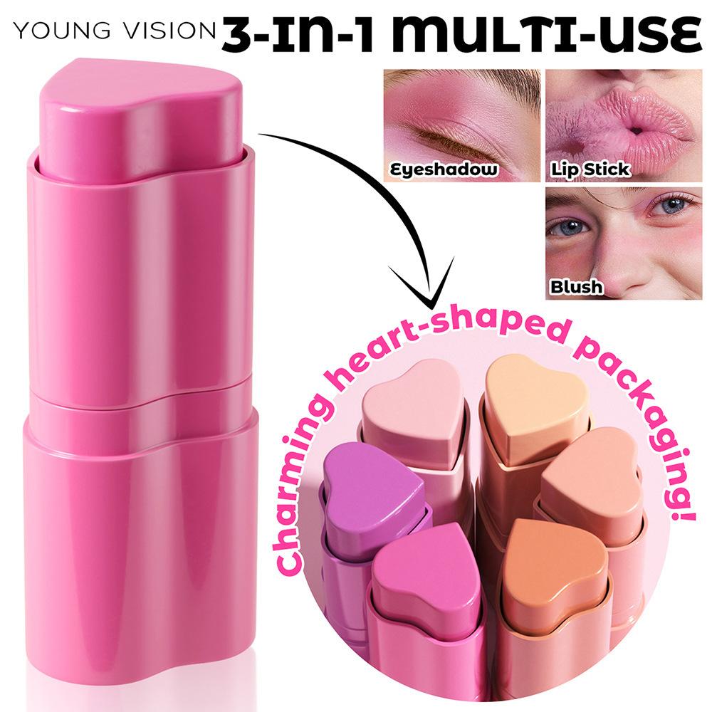 YOUNG VISION 1 STÜCKE Herz Erröten Creme Konturierung Stick Gesicht Modifikator Mousse Erröten Lippenstift 2-in-1