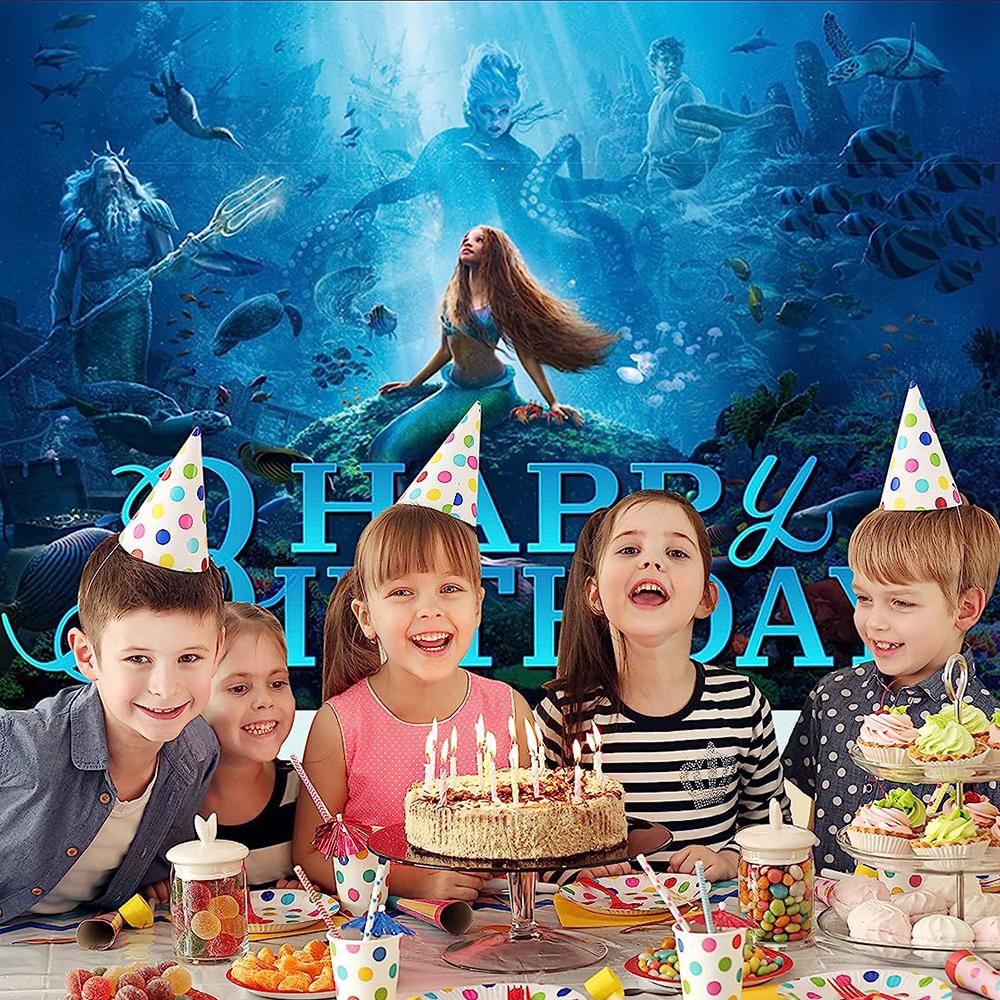 New 5 x 3.3ft The Little Black Mermaid Backdrop Photo Prop for Party Decor