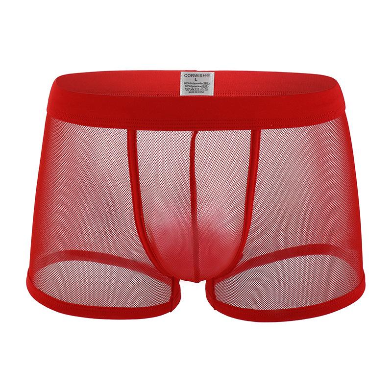 Men Sexy Mesh Boxer Trunks Soft Underwear Transparent Underpants Bulge Pouch Panties Breathable Boxer Shorts Lingerie Knicker