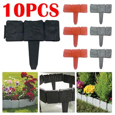 10/4Pcs Outdoor Garden Imitation Stone Fence Detachable Plastic Fence Partition Anti-corrosion Plug-in Fence Grass Garden Decor