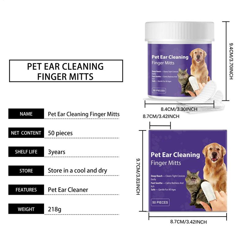 Dog Ear Finger Wipes 50 Pieces Gentle Safe Moisturizing Ear Finger Wipes for Dogs for Puppy Cat Kitten Small Medium Large Breed