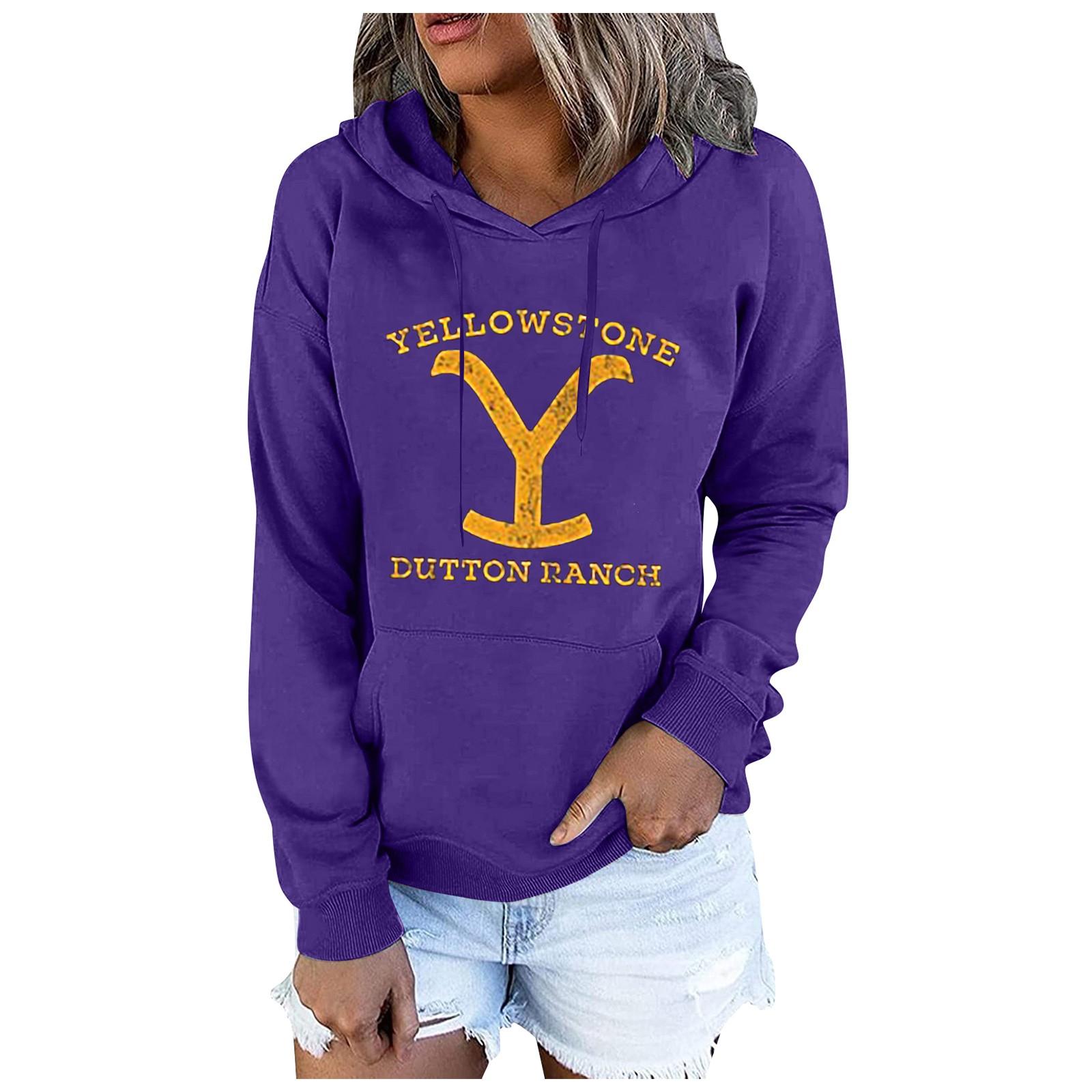 

Женский свитер с капюшоном и воротником-стойкой с принтом YellowStone и длинными рукавами M фиолетовый