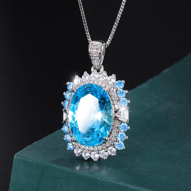 Jewelry Copper Plated Real Gold Real Topa Blue Jewelry Women'S Premium Set Main Stone 13 * 18