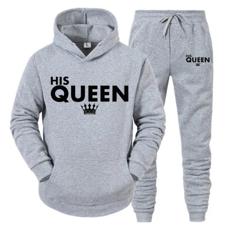 Lover Her QUEEN or His KING Printed Tracksuits Couple Hoodies Outfit Suits Casual Hooded Sweatshirt + Sweatpants Two Piece Set Sport Wear Men’s