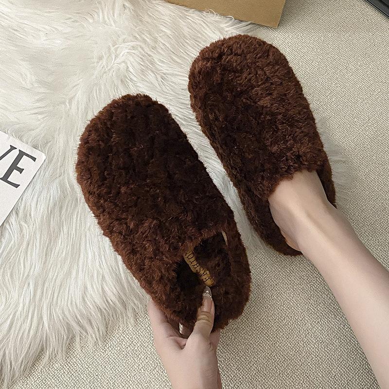 Thick-soled Lamb Wool Slippers Women's Autumn and Winter Wear 2025 New Korean Version of Internet Celebrity Height-increasing Muffin Bag Head Ha