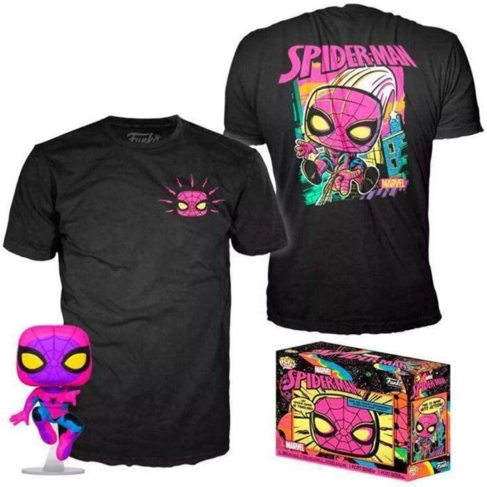 Figurine Funko Pop! & T.Shirt (Adult) Taille M : Marvel - Spider-Man (Black Light)