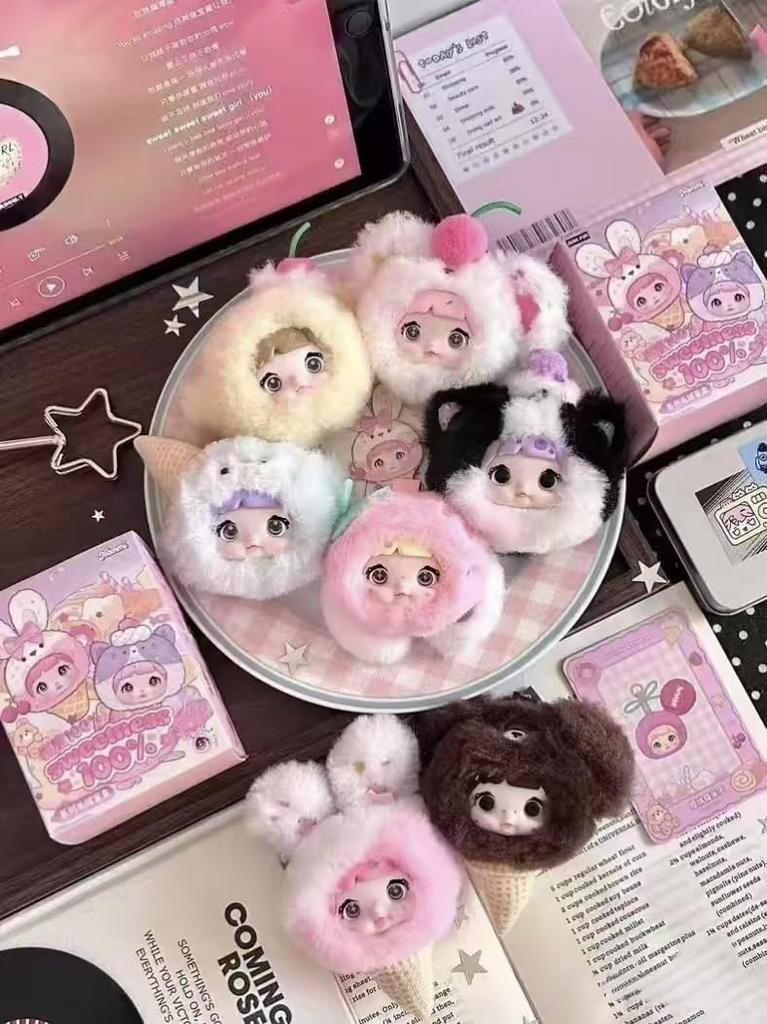 Nommi [Sweet 100%] Series Plush Toy Blind Box [9 Pieces Per Box]  Cute Small Animal Design, Three Pupil Changes, Fluffy Long Hair, Sweets Theme  9