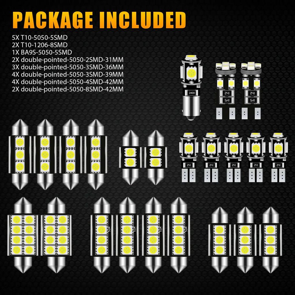 23Pcs T10 5050 Car LED Light Bulb Interior Dome Trunk License Plate Lamps Kit White for Bmw E53 E60 E90 Golf 4 7 LED Lamp