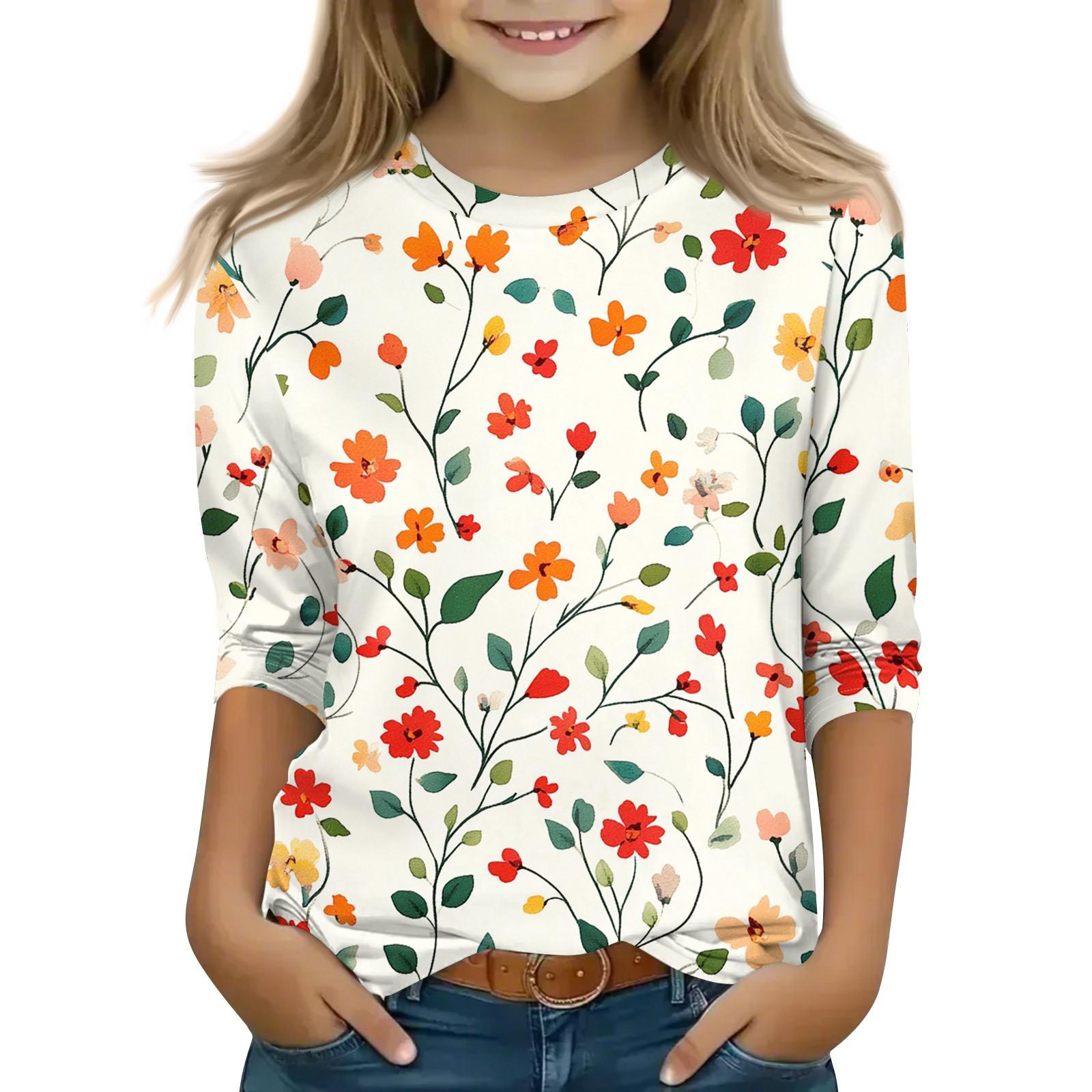 

Принтованные топы для девочек-подростков, футболки с круглым вырезом и рукавами 3/4, модные топы для наряда 160 жёлтый